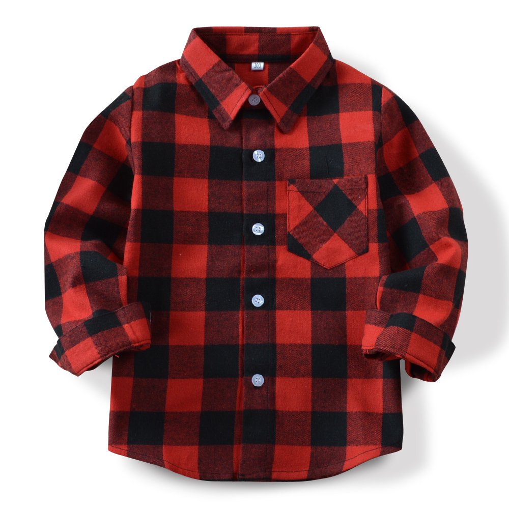 OCHENTA Toddler Flannel Shirt Boys Long Sleeve
