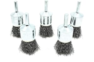 Benchmark Abrasives 1" Crimped Wire End Brush Die Grinder for Cleaning deburring on Cast Iron, Steel, Titanium, Nickel, 1/4" Shank for Rotary Tools (5 Pack) - Carbon Steel