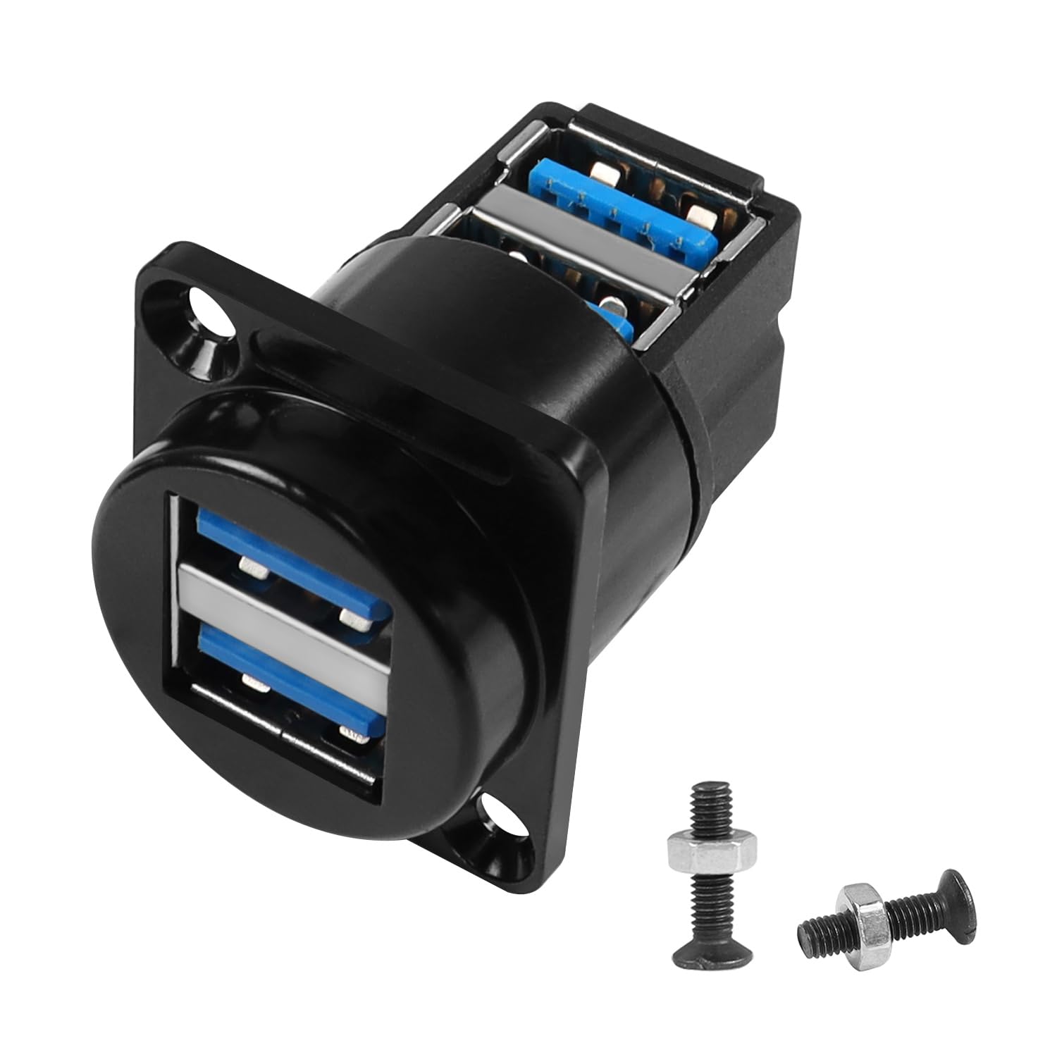 QIANRENON Dual USB 3.0 Panel Mount 90° Angle Adapter, 2 Female to 2 Female Right Angle Connector, Dual USB3.0 Data Transfer and Charging, Extended Extension, 5Gbps, 5V/1A