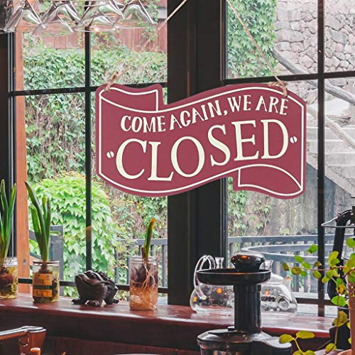 GKanMore Wooden Open Closed Sign Double Sided Wood Door Plaque Hanging Sign for Home Store Business