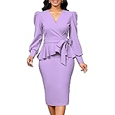 Elegant Dresses for Women Sexy Church Long Ruffles Sleeve Business Pencil Vintage Peplum Dress Wear to Work