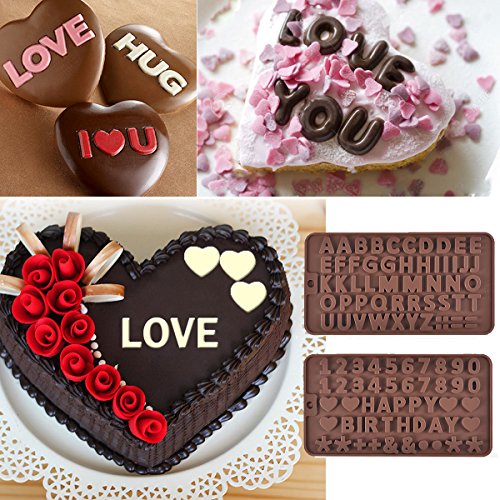 Prokitchen Letters Chocolate Molds, Silicone Number Tray Mold for Happy Birthday, Wedding and Valentine Day Fondant Cake Decoration, Set of 2 - Thumbnail 6