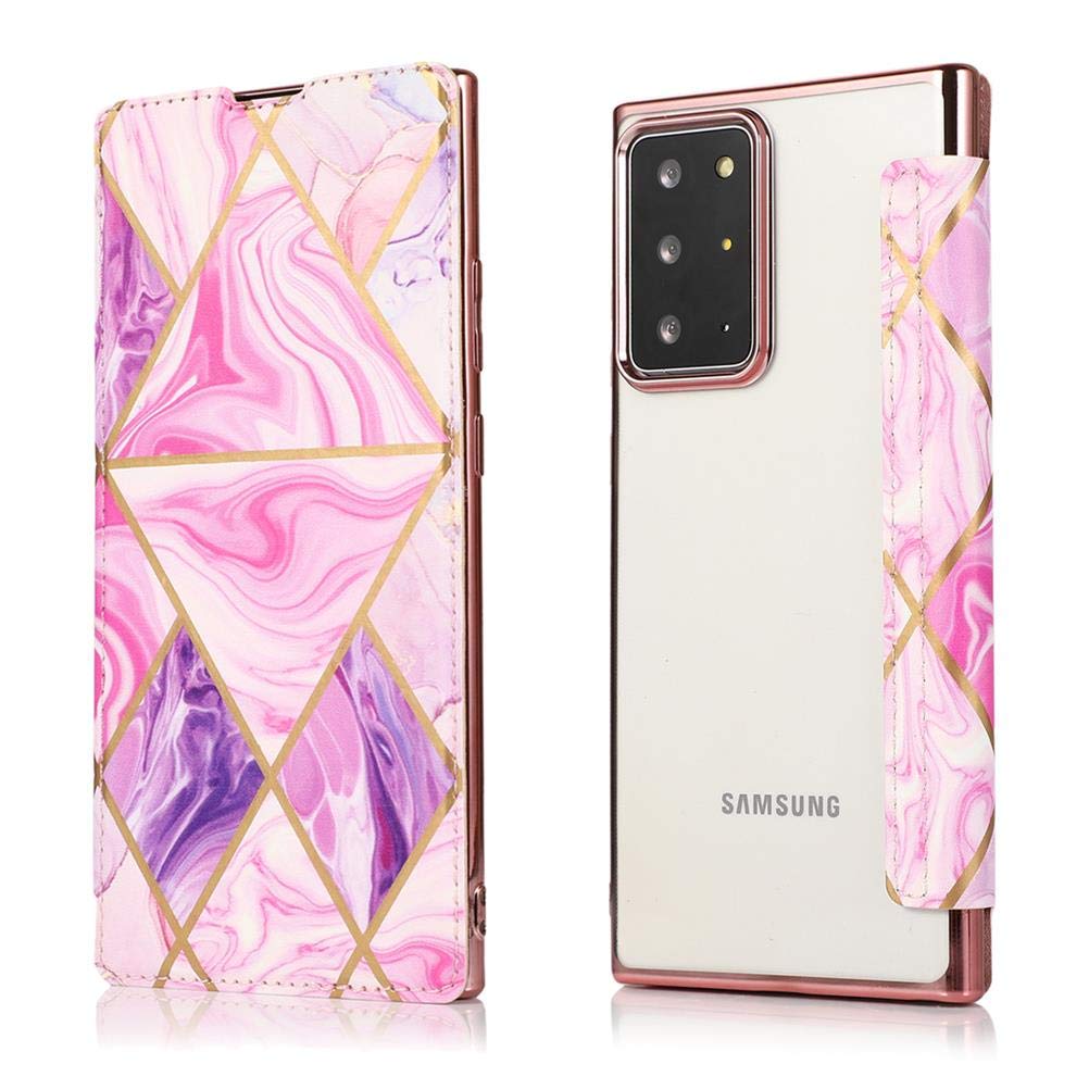 Samsung Galaxy Note 20 Case Wallet for Women Girl Marble Flip Leather Cover Phone Case Purse with Card Holder Money Slot Samsung Note 20 Shockproof Case Thin Back Cover Small Phone Pouch Purple