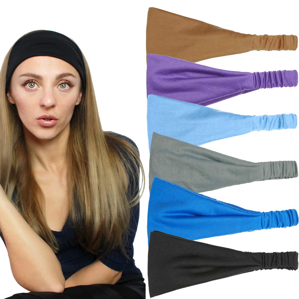 QING Headbands for Women Sweat Wicking Scarf Bandana Workout Headband Wrap Pack of 6: Sports & Outdoors