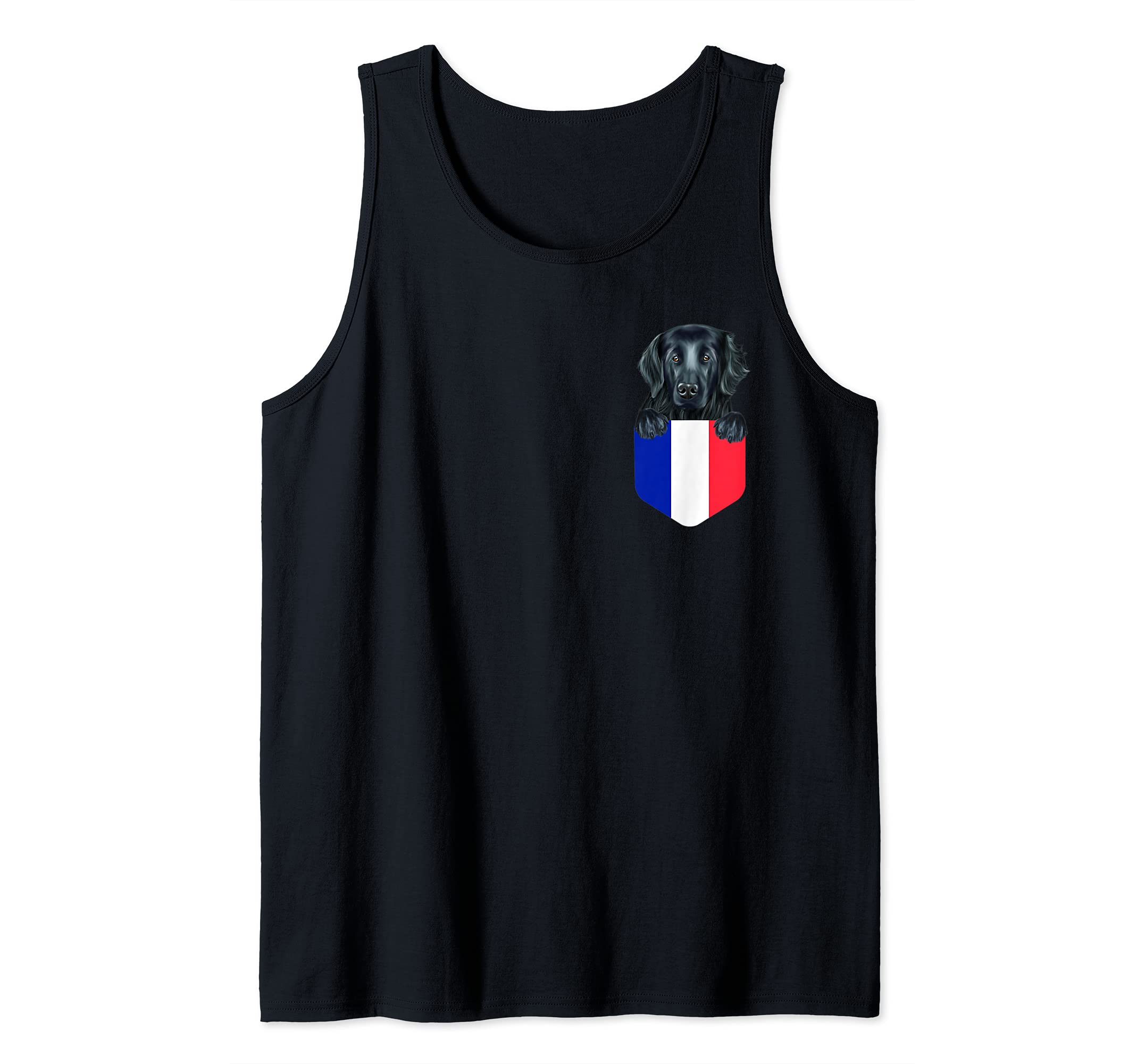 France Flag Flat-Coated Retriever Dog In Pocket Tank Top