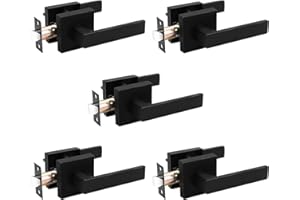 Probrico 5 Pack Passage Door Handle in Matte Black,Interior Closet Door Knobs for Hallway,Non-Locking Keyless Modern Door Lever Hardware,Reversible Left & Right Handed Door