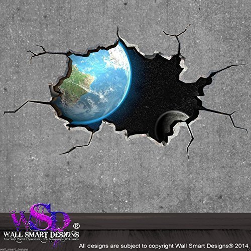 SPACE METEOR ASTEROID WORLD CRACKED 3D - WALL ART STICKER BOYS DECAL MURAL 13