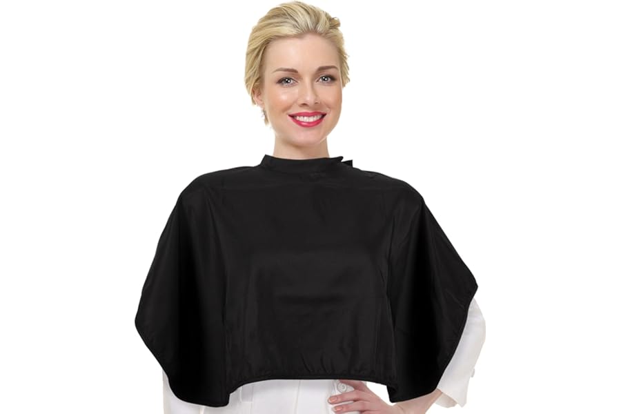ForPro Low Fluorine Makeup Cape, Professional Mid-Length Beauty Cape with Adjustable Velcro Closure, 27.5″ x 30″, Black