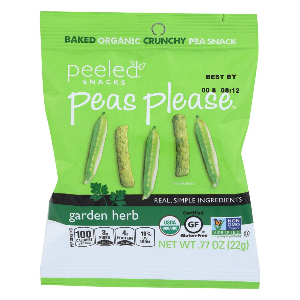 Peeled Snacks Organic Baked Pea Crisps, Garden Herb, 0.77 Ounce (Pack of 48)
