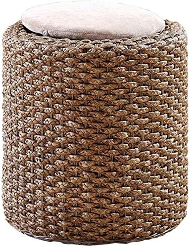LAZNG Footstool Step Rattan Stools Work Stool Beauty Roller Stool Dressing Bedroom Living Room Retro Stools (Color : Brown Seaweed)