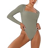 REORIA Women's Long Sleeve Square Neck Double Layer Sexy Bodysuit 2025 Fall/Winter Designer Collection