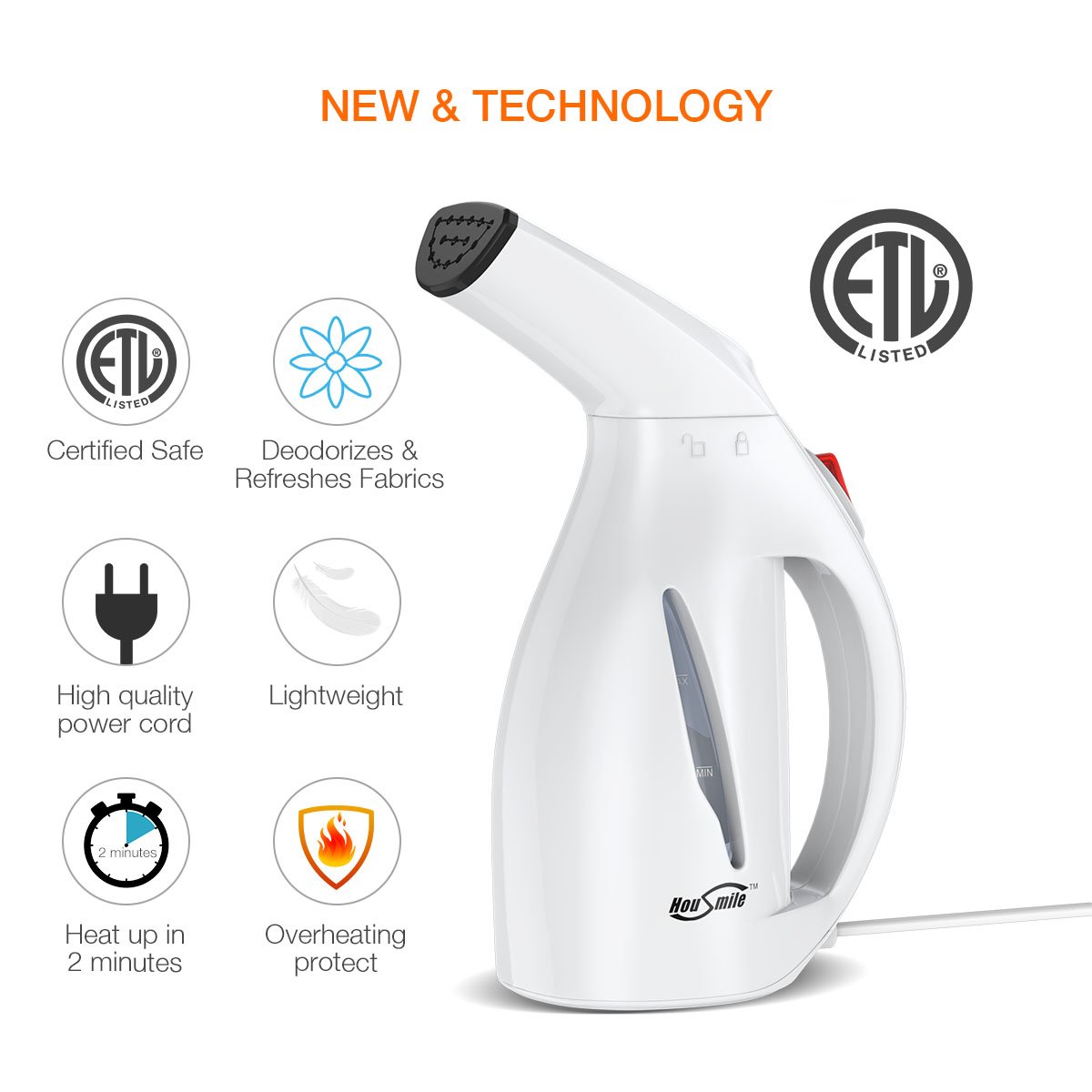 Housmile Garment Steamer 60ml Fast Heat-up Handheld Portable Fabric Clothes Steamer with Brush For Clothes Perfect for Home and Travel