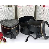 UNIKPACKAGING Premium Quality 2 Tier Heart Shaped Box for Luxury Flower and Gift Arrangements, with Lid, Size 9x8x6.5,Surprise Flower Box, (Black)