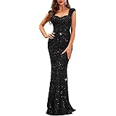 Madam Uniq Formal Dress Sequin Fishtail Sleeveless 1920s Gatsby Cocktail Prom Elegant Maxi Evening Gowns for Women