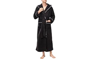 Mens Robe with Hood Plush Fleece Hooded Mens Bathrobe SPA Bath Robe for Men Big and Tall with with Pockets Waist Tie