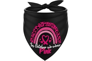 PUDODO Breast Cancer Awareness Dog Bandana in October We Wear Pink Dog Scarf Adjustable Accessories for Small Medium Pets