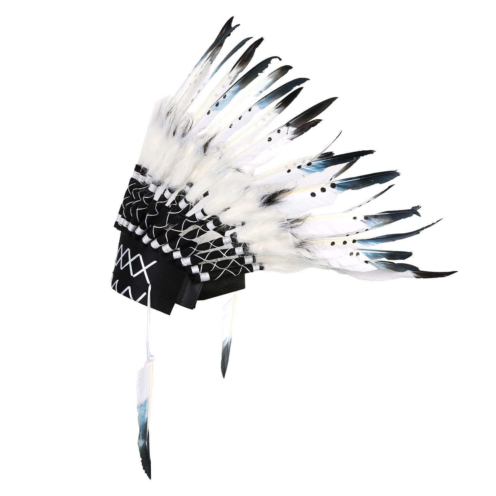 Petyoung Feather Headdress, Native American Headdress, Indian Style Headdress for Party Photo Props for Kids & Adults (White)