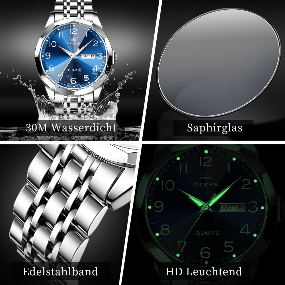 OLEVS Uhren Herren Business Kleid Analog Digital Quarz Edelstahl Wasserdicht Leuchtend Datum Luxus Armbanduhr Herren Geschenk 5