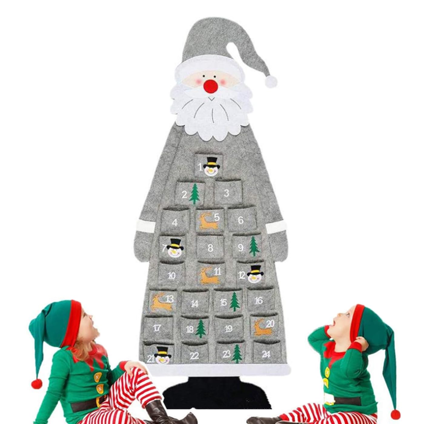 Felt Gray Christmas Santa Advent Calendars 2025,3.8ft Felt Advent Calendar Wall with Pockets 24 Days,DIY Hanging Pendant Creative Felts Xmas Santa Non-woven Xmas Gifts Home Door Window Decor Kit