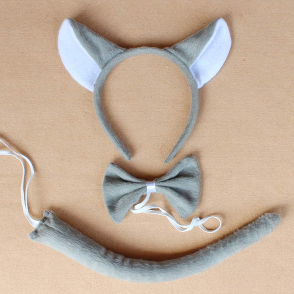 She's Shining Halloween Cosplay Wolf Ears Headband Tail Set Fancy Dress Animal Costume Three-Piece Suit, Grey - Image 5