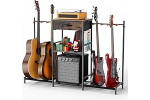 ELERATOR Guitar Stands Floor with 4 Guitar Holders, 3-Tier Guitar Stand Multiple Guitars, Guitar Rack with Amp Stand & Cloth Drawer, Multi Guitar Stand for Music Studio, Guitar Accessories gift for Music Lover