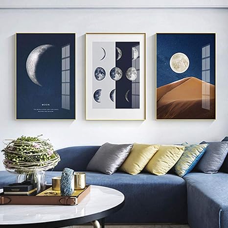 Amazon 北欧 キャンバス 絵画インテリア 月 風景 壁 アートパネル 版画 明るい 三日月 ポスター 壁 写真 リビング 部屋 家 装飾 40x60cmx3 フレームなし ウォールステッカー オンライン通販