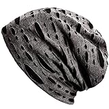 DJT Unisex Slouch Beanie Hat in Vintage Ripped Design