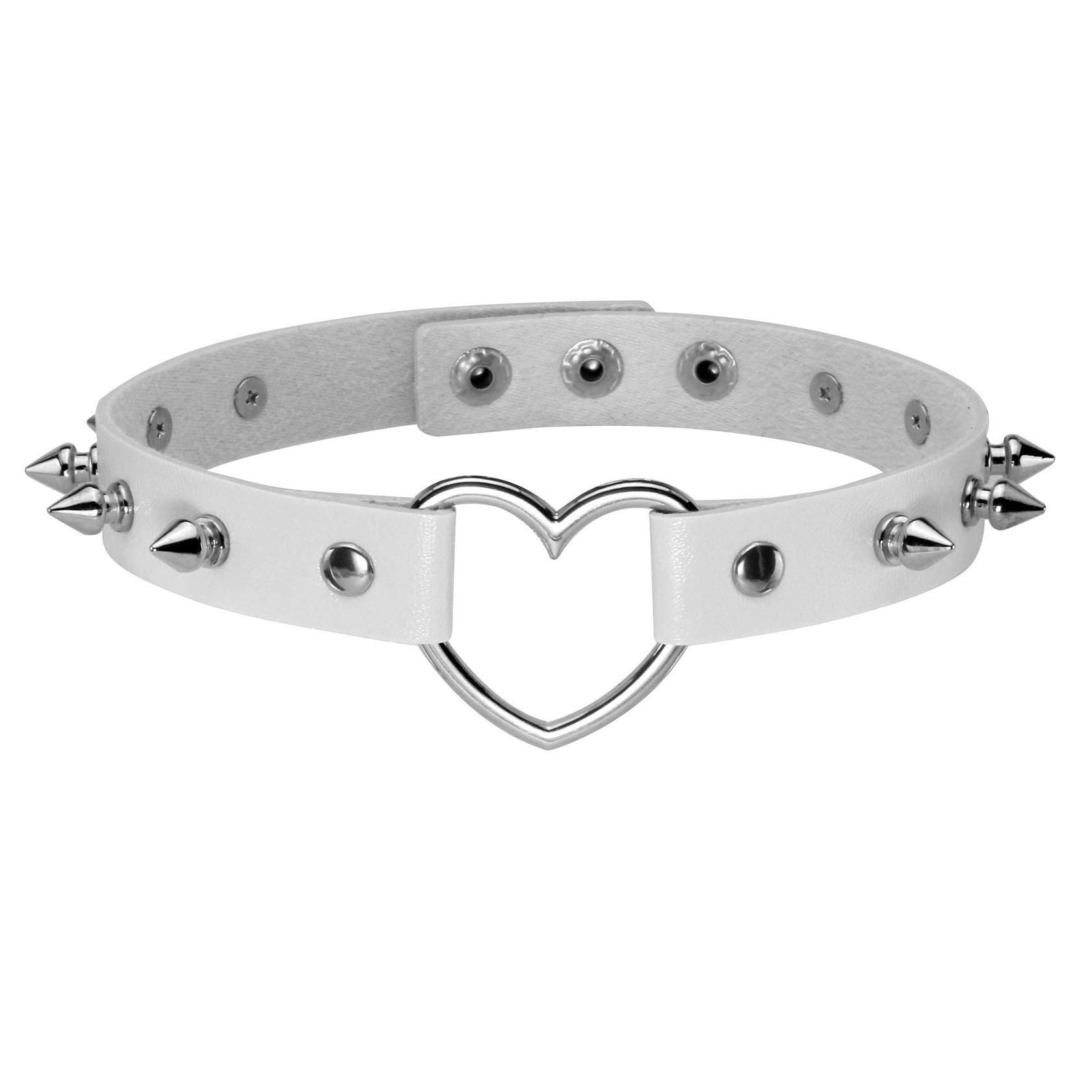 MILAKOO Punk Leather Collar Choker White PU Necklace with Studded Spikes for Women Goth Heart-shape