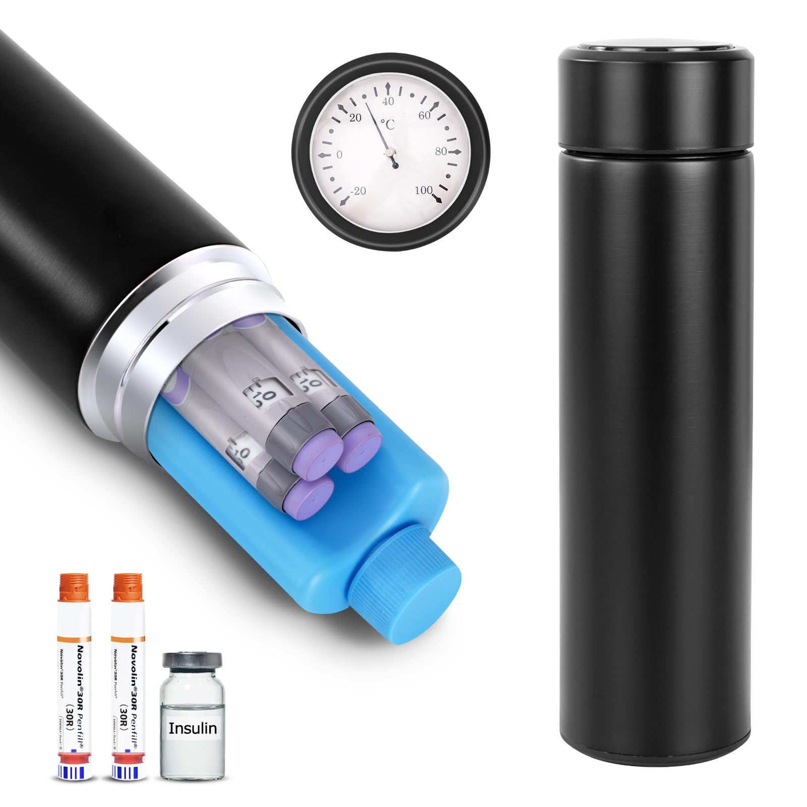 Photo 1 of Bogush 60H Insulin Pens Cooler Travel Case Temp Display Medication Cooler for Travel TSA Approved Medicine Cooler Medical Diabetic Travel Cooler Bag Epipen Carry Case,Black