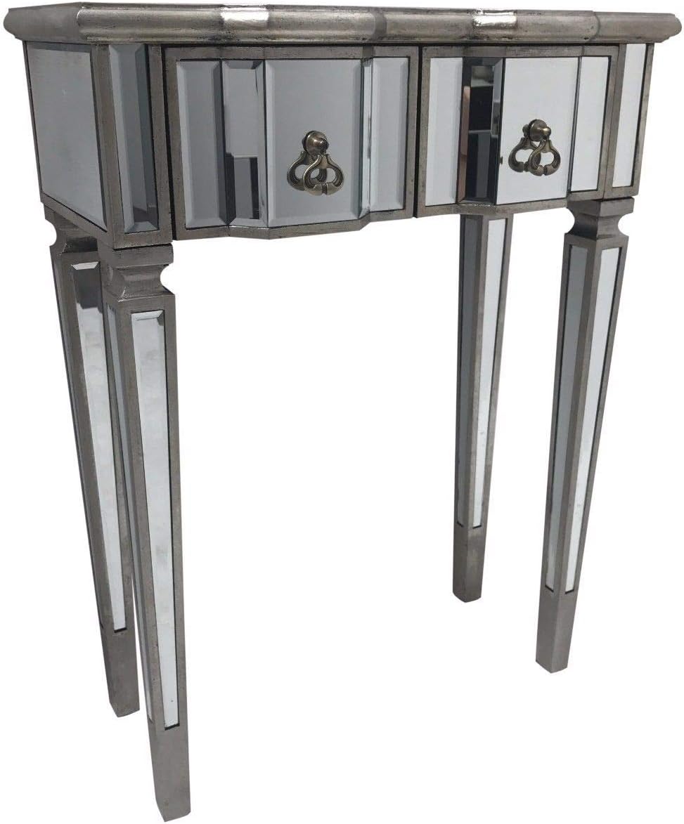 Interiors In Vogue Mirrored Console Dressing Table TV Stand 2 Drawer Silver Modern Glass Furniture