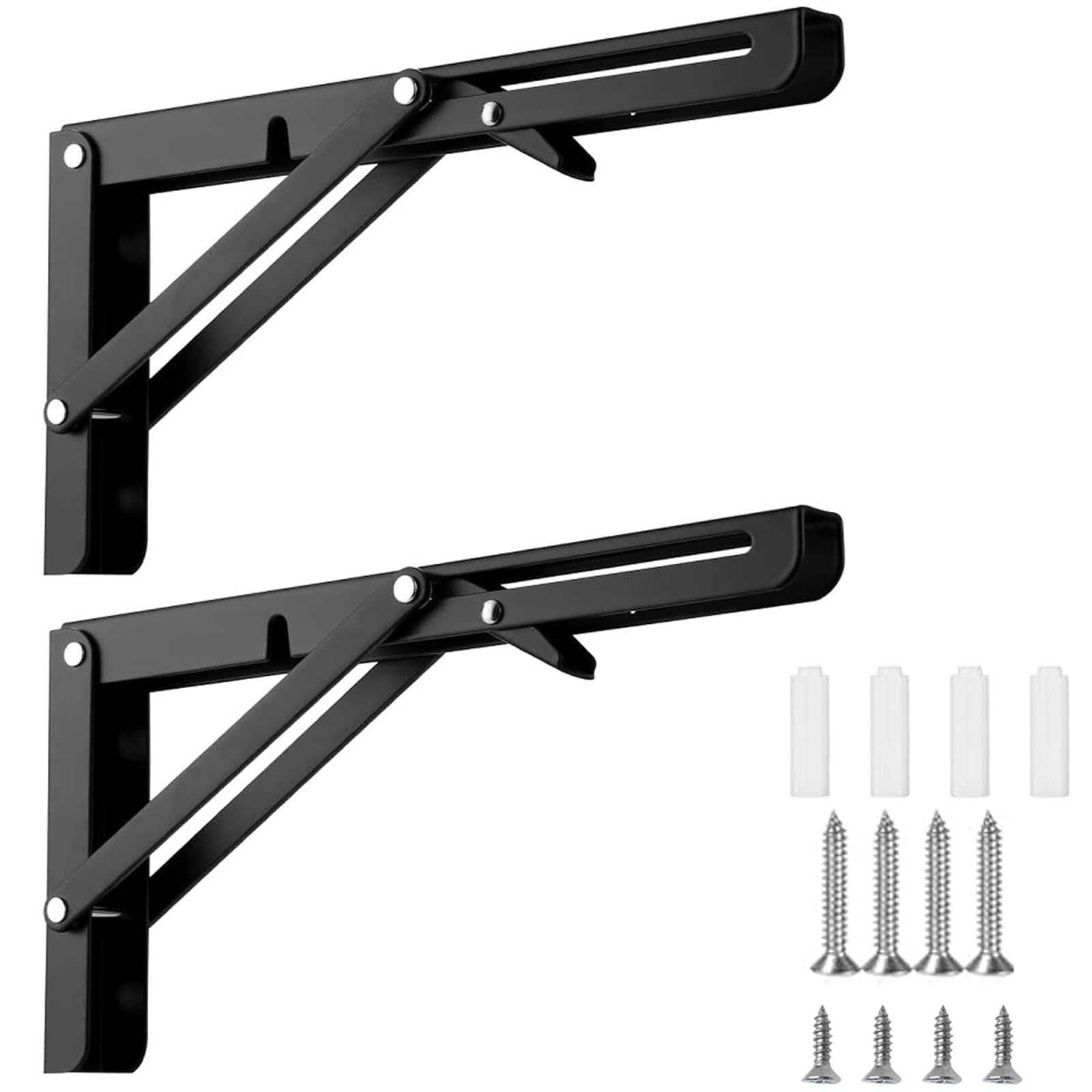 Anhoer 2Pcs Folding Shelf Brackets 14 Inch Heavy Duty Folding Brackets Stainless Steel Wall Mounted Brackets for Shelves Metal Floating Shelf Bracket Shelf Support for Folding Table Wall Table