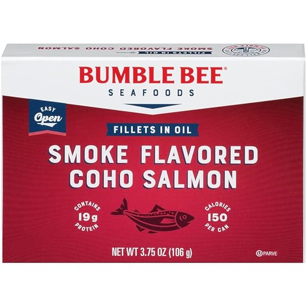 BUMBLE BEE SMOKE FLAVORED RED COHO SALMON FILLETS IN OIL, 3.75 OZ (PACK OF 1) – 19G PROTEIN – SKINLESS, BONELESS – GREAT FOR SNACKS & RECIPES – GLUTEN FREE