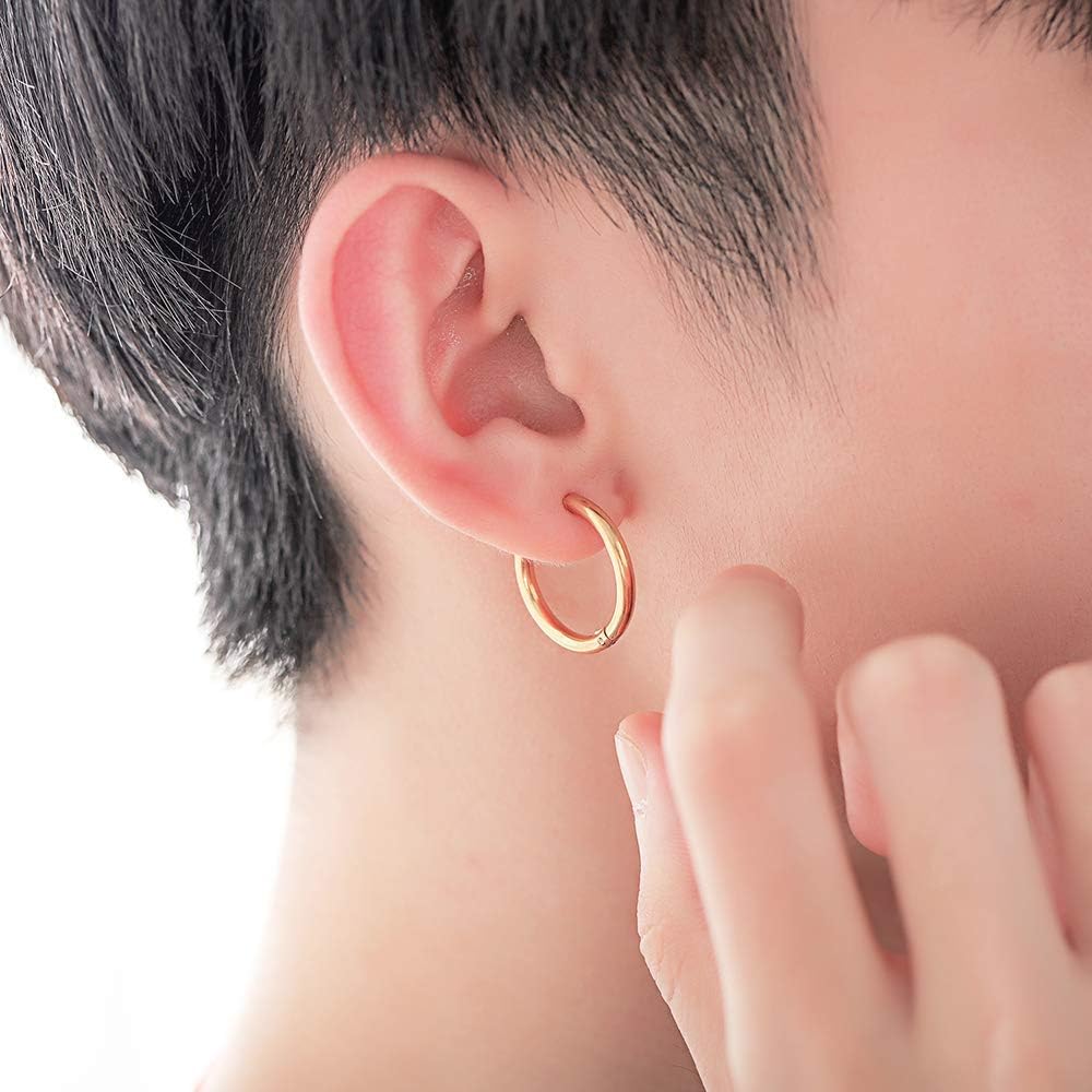 AZARIO London 10 Gauge (2.5MM) - 10MM Gold Anodized 316L Surgical Steel Hinged Sleeper Continuous Hoop Earrings Piercing Jewellery - Image 5