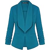 Unifizz Womens Casual Blazers Lightweight Open Front 3/4 Sleeve Work Office Blazers Jacket #Dark Green,Size XL#