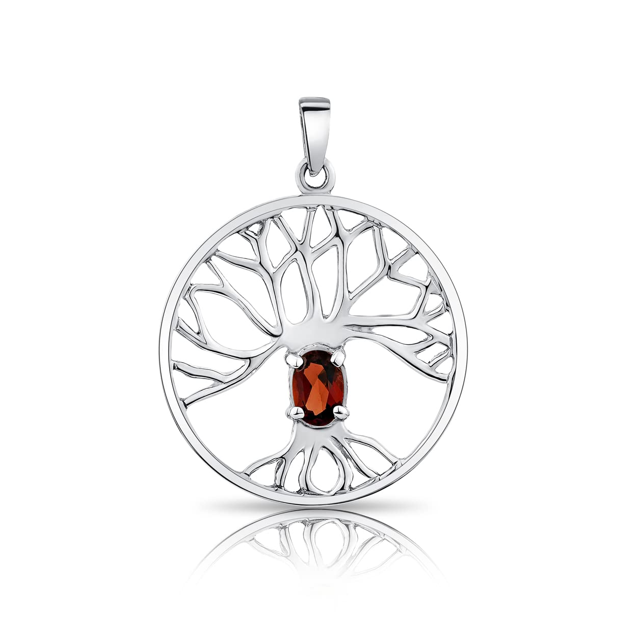 DTPsilver® 925 Sterling Silver Pendant - Celtic Tree of Life Pendant with Natural Gemstones - Without Curb Chain - Garnet