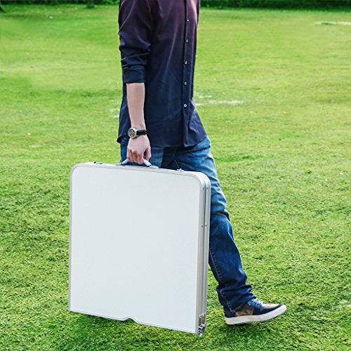 Finether Height Adjustable Folding Table, Lightweight Portable Aluminum Folding Table with Parasol Hole Multi-Purpose Indoor Outdoor Picnic Party Home Kitchen Dining Cookout Camping Table