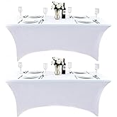 ZarzaaSik 2-Pack 6ft White Spandex Table Covers for Rectangle Standard Folding Tables - Wrinkle Resistant Stretch Tablecloths - Ultimate Fitted Table Protector for Parties, Trade Shows, Banquet