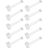 Flat Clear Tongue Ring For Work, Surgery - 14g Hypoallergenic Flat Tongue Rings For Women - 16mm (5/8) Flexible Straight Barbell Bioflex Plastic Tongue Rings Piercing Retainer Jewelry Spacers (10pcs)