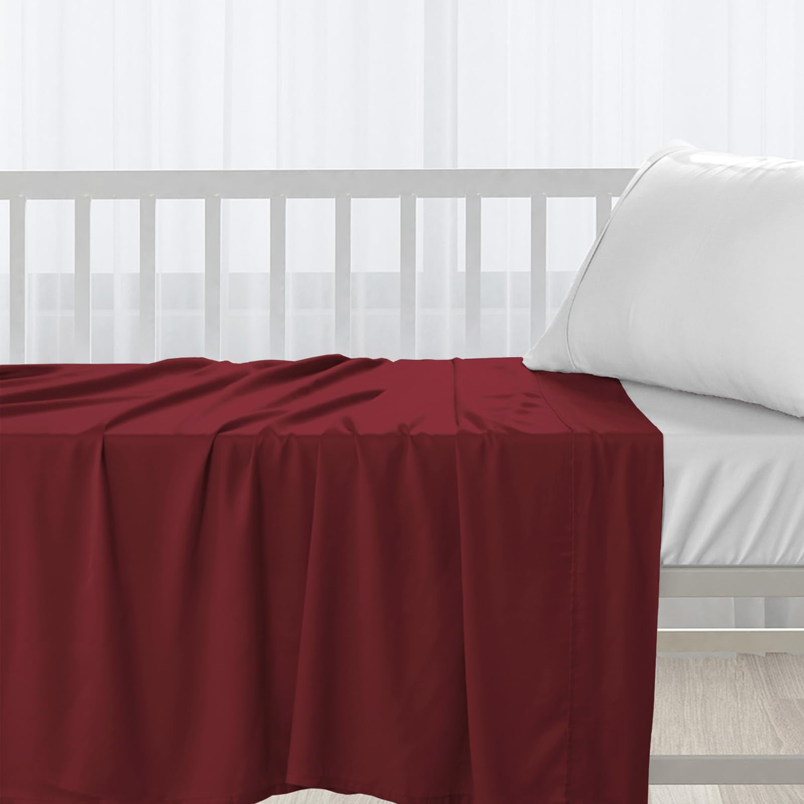 Pizuna Cotton Flat Crib Sheets 120x150cm For Babies Rio Red, 1pc 400 Thread Count 100% Long Staple Cotton Luxurious Sateen Weave Baby Flat Sheet With Stylish 5cm Hem By (Crib Sheet)