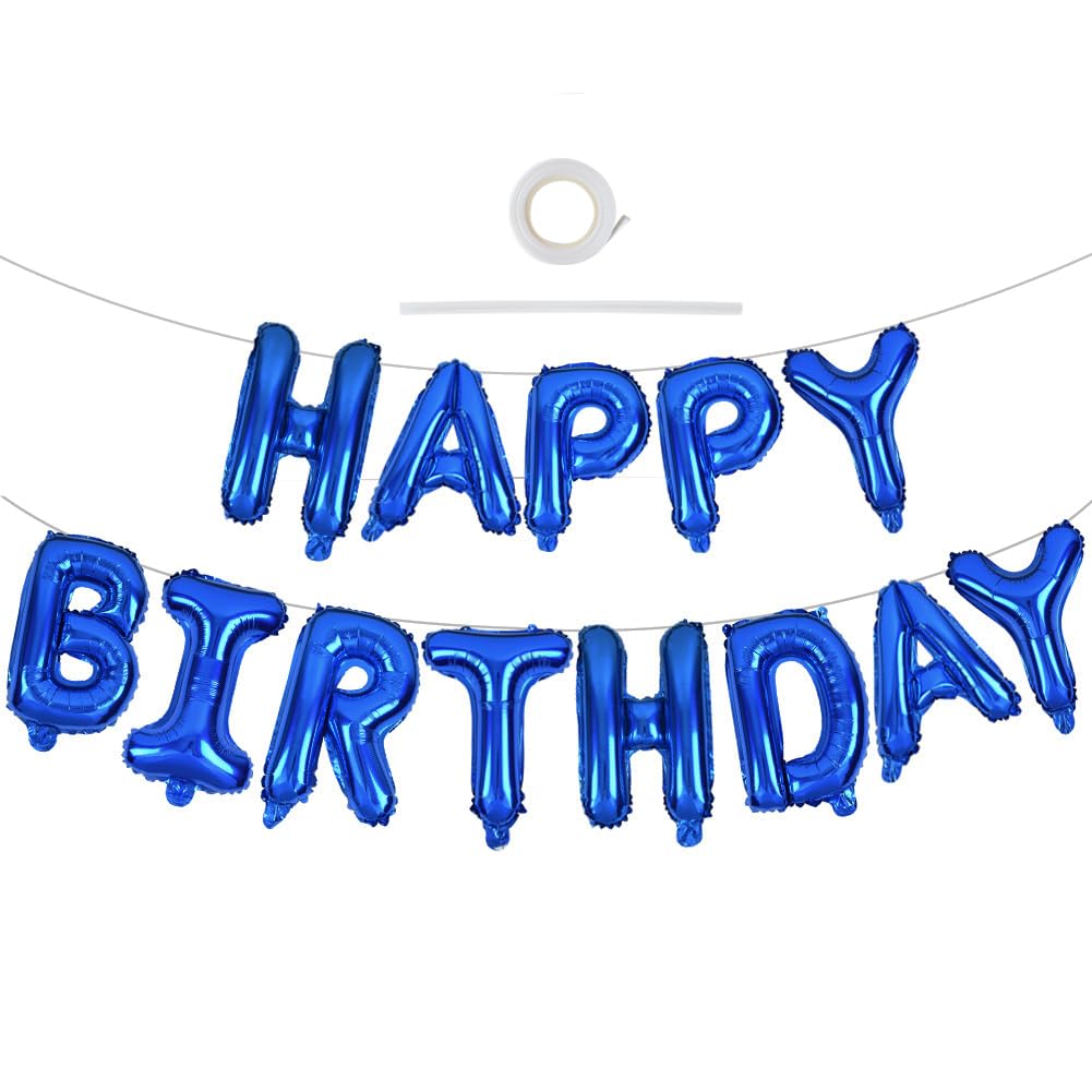 TONIFUL 16 Inch Letter Balloons 16 Inch Blue Mylar Foil Happy Birthday Balloons for Girls Boys Kids & Adults Birthdays Decorations and Party Supplies