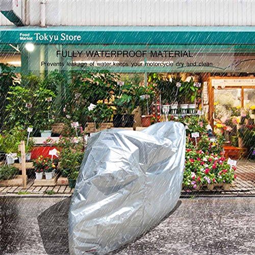 Motorcycle Cover with Lock Hole FLR Medium L XL XXL XXXL Silver UV Proof Waterproof scooter covers 150CC 250CC 400CC 1000CC(XL Silver)