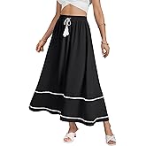 KIFOVEN Women's Flowy High Waisted Drawstring RIC Rac Trim Casual Long Skirts