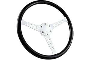 QYMOPAY 15" 6 Bolt Woodgrain Racing Steering Wheel Vintage Nostalgia Style with Horn Button Vintage Black Round Hole Steering Wheel