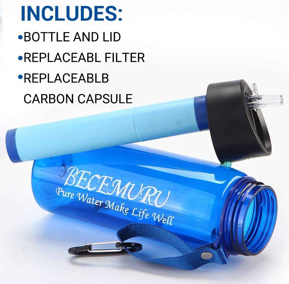 Water Purification Bottle with Integrated 1000liter Filter Personal