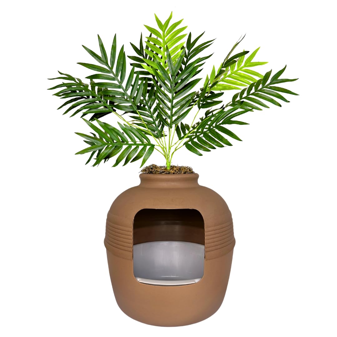 Good Pet Stuff Hidden Cat Litter Box Enclosure with Artificial Plant, Decorative Round Planter, Removable Tray, Charcoal Filter Odor Control, Easy-to-Clean, Made in USA, Essentials Kit, Brown Image Good Pet Stuff Hidden Cat Litter Box Enclosure with Artificial Plant, Decorative Round Planter, Removable Tray, Charcoal Filter Odor Control, Easy-to-Clean, Made in USA, Essentials Kit, Brown Image