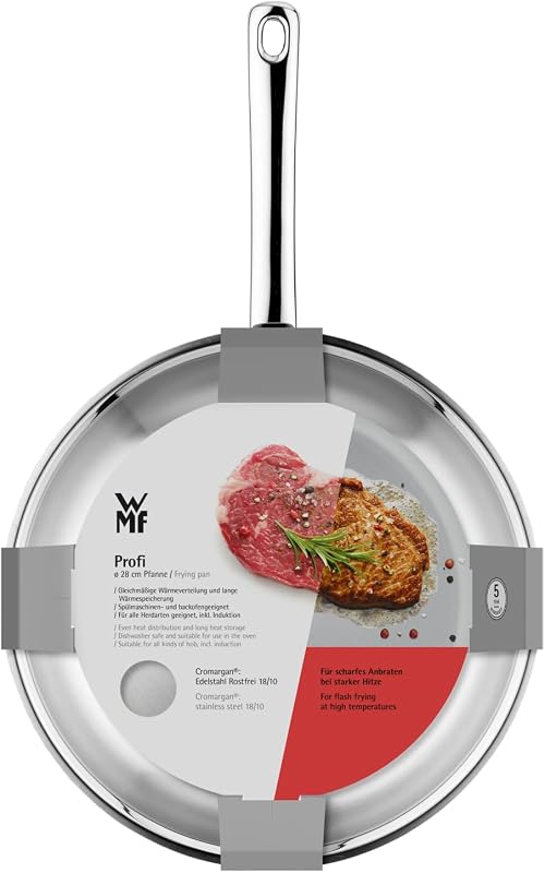 Profi Edelstahlpfanne 20 cm, Bratpfanne Induktion, unbeschichtet, spülmaschinengeeignet, backofenfest bis 250 Grad, für alle Herdarten geeignet, für hohe Temperaturen, tropffrei, ergonomisch