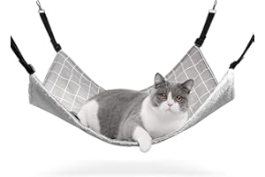 ComSaf Reversible Cat Hammock, Breathable Pet Cage Hammock with Adjustable Straps and Metal Hooks, Double-Sided Hanging Pet Hammock Bed for Cats, Ferret, Puppy, Other Small Animals, 22 x 18.5 inch