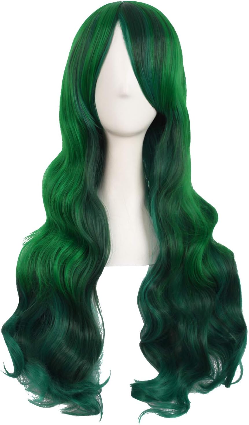 MapofBeauty 28 Inch/70cm Beautiful Long Wavy Harajuku Style Cosplay Wig (Lake Green/Grass Green), 28 inch (Pack of 1)