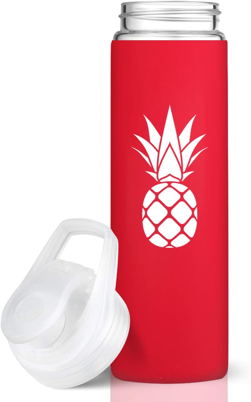 Tronco Glass Water Bottle with Flip Cap Silicone Sleeve 20 oz (20oz(Pineapple), Cherry Tomato)