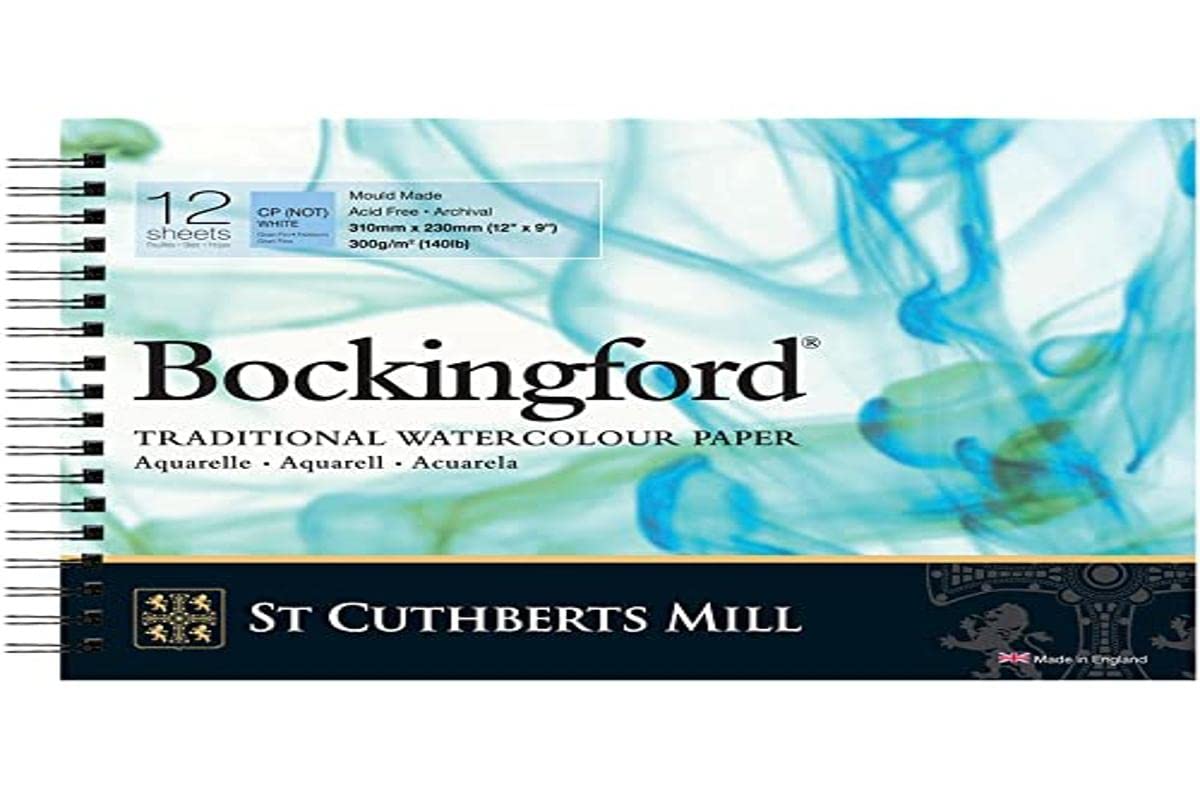 St. Cuthberts Mill Bockingford Watercolor Paper Spiral Pad - 12x9-inch White Water Color Paper for Artists - 12 Sheets of 140lb Cold Press Watercolor Paper for Gouache Ink Acrylic Charcoal and More